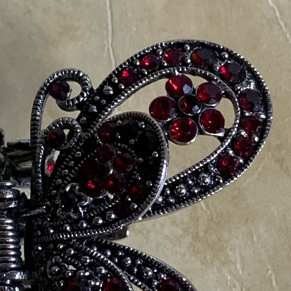 Large Double Winged Butterfly Rhinestone Hair Claw - Picture 3 of 13